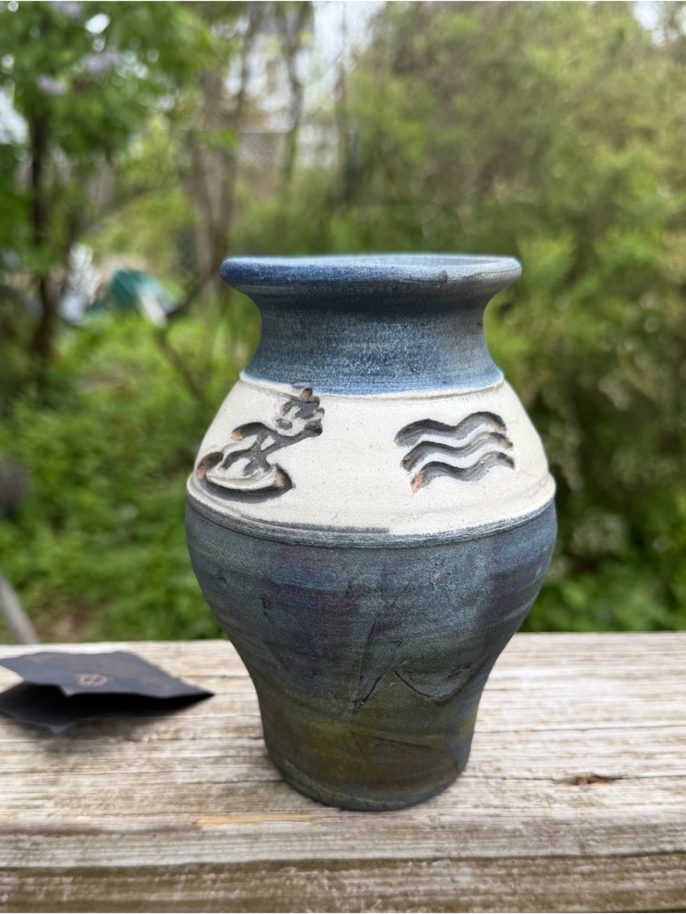 Raku Pottery Vase C Metti 6” Ht. Petroglyph Art Hawaiian Mauii Clay As Is NWT